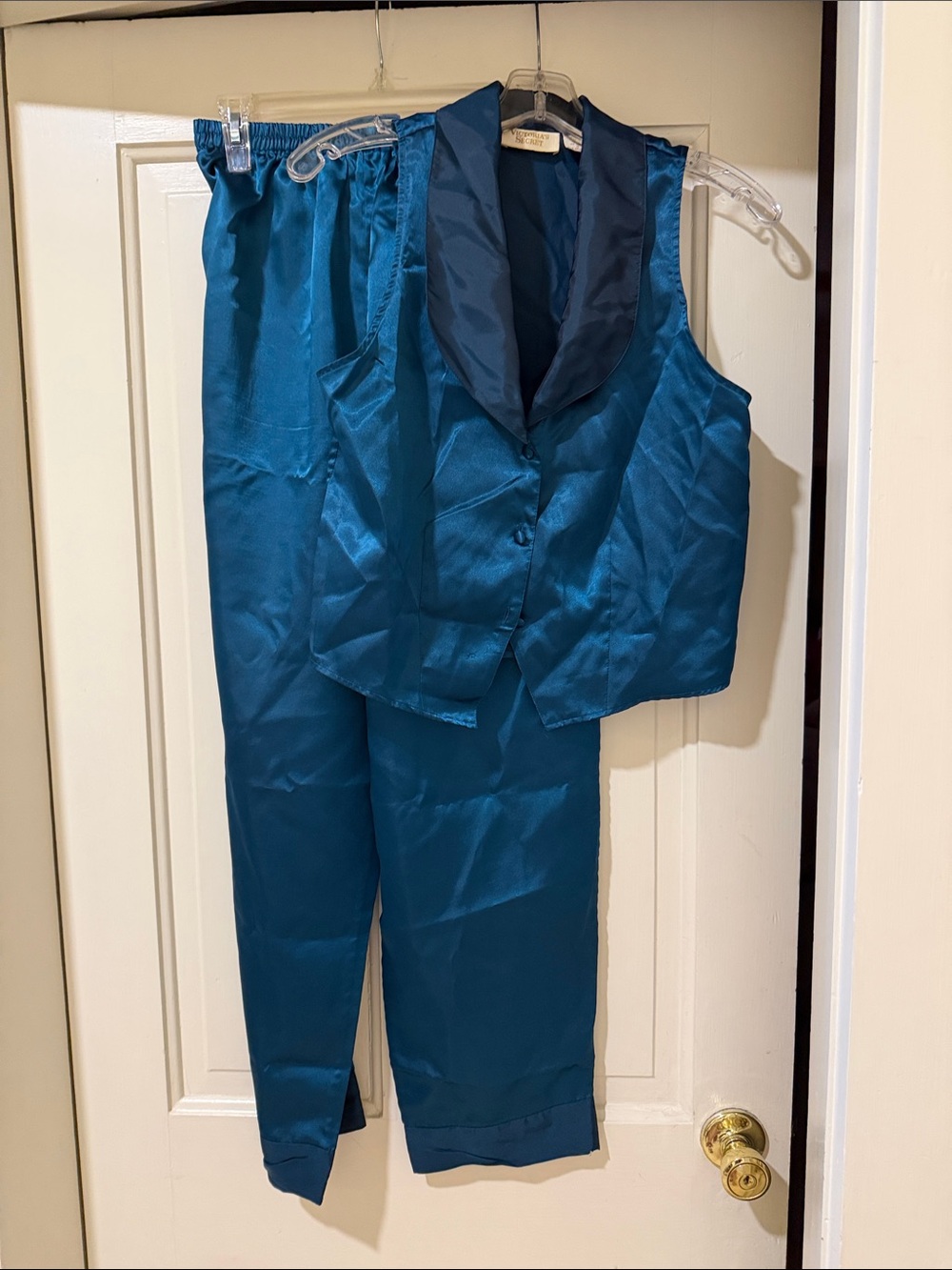 Victoria's Secret Teal Satin Vest & Pants Set